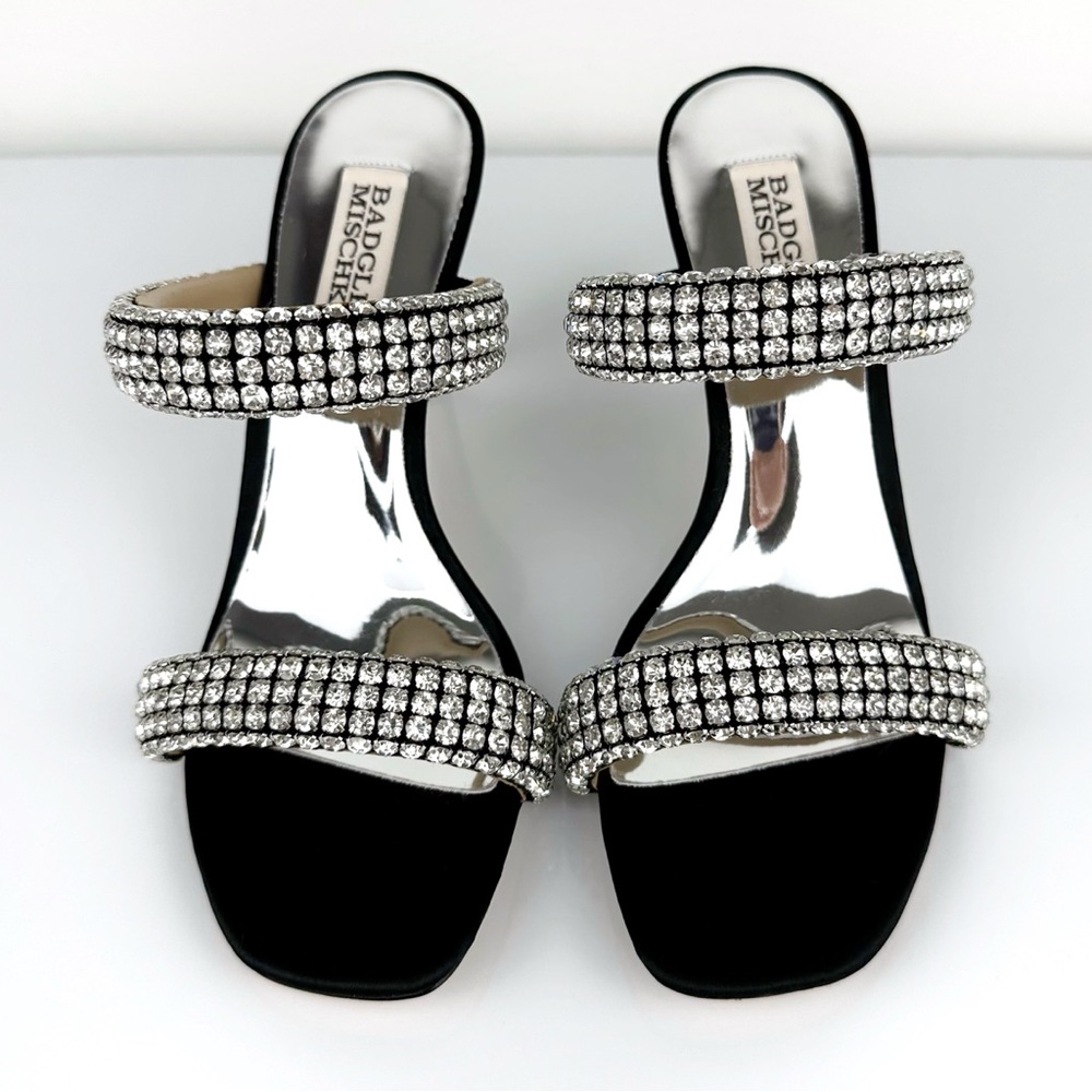 Badgley Mischka Women's Sade Jeweled Double Band Heeled Sandals Black Size 6 - Picture 7 of 11